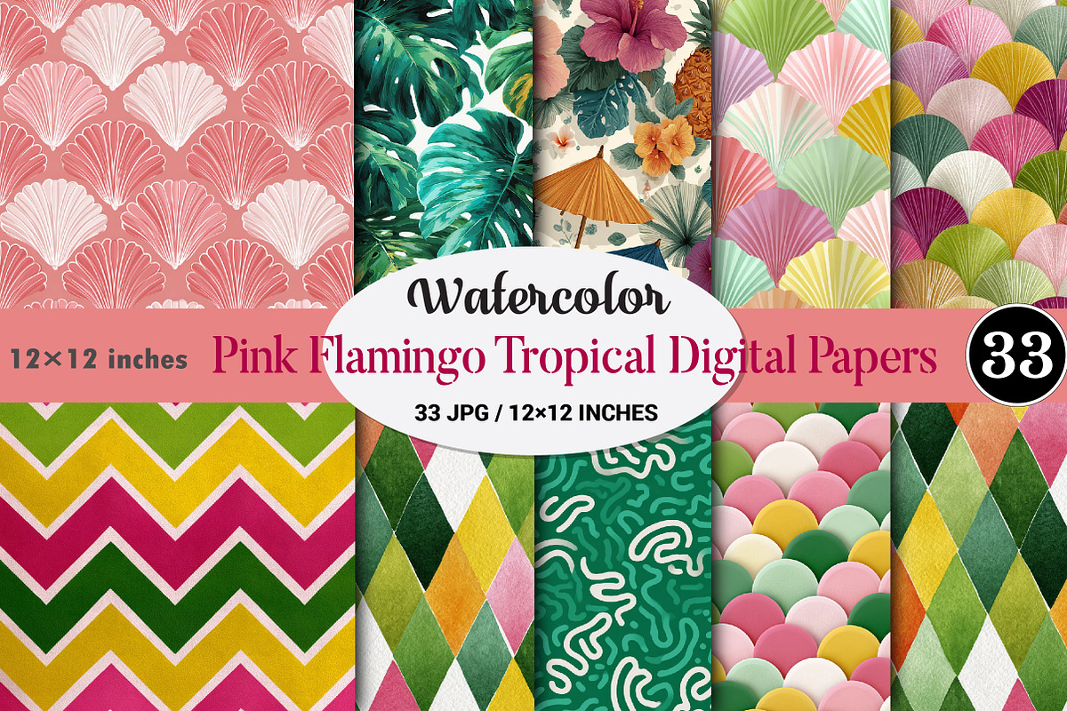 Pink Flamingo Tropical Digital Paper, a Pattern Graphic by CitraGraphics (Photo 1 of 5)