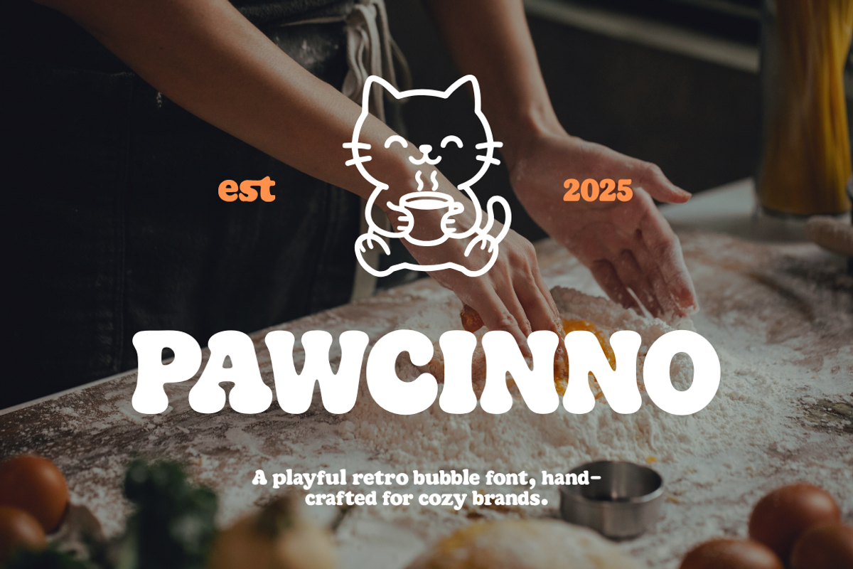 Pawcinno – Playful Retro Bubble Font, a Sans Serif Font by Creacy Studio (Photo 1 of 11)