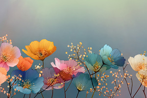 Colorful Pastel Poppy Flowers with Golden Stamens on Soft Gradie, a Nature Photo by José Manuel Gelpi