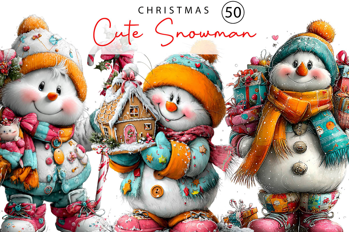 Cute Christmas Snowman Clipart PNG, a Seasonal Illustration by fashionaddict (Photo 1 of 6)