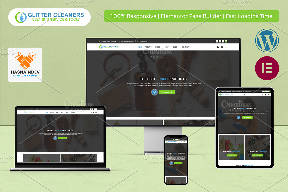 Cleaning Service & Tools Elementor, a WordPress Template by HasnainDEV (Photo 1 of 5)
