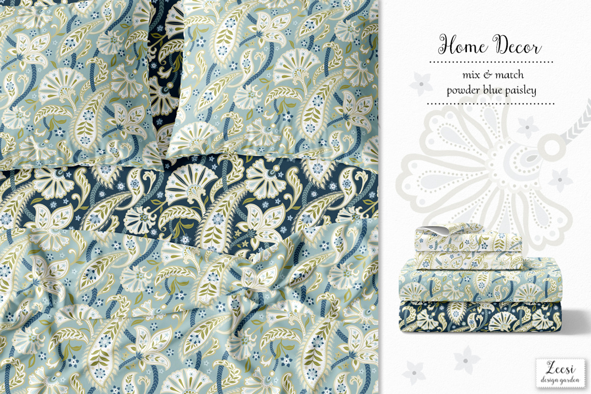Powder Blue Paisley, a Pattern Graphic by Zeesi Design Garden (Photo 7 of 8)
