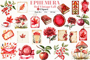 Red Vintage Fall Ephemera Clipart, an Illustration by Watercolor design (Thumbnail 1 of 4)