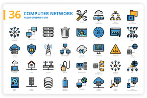 36 Computer Network Icons X 3 Styles