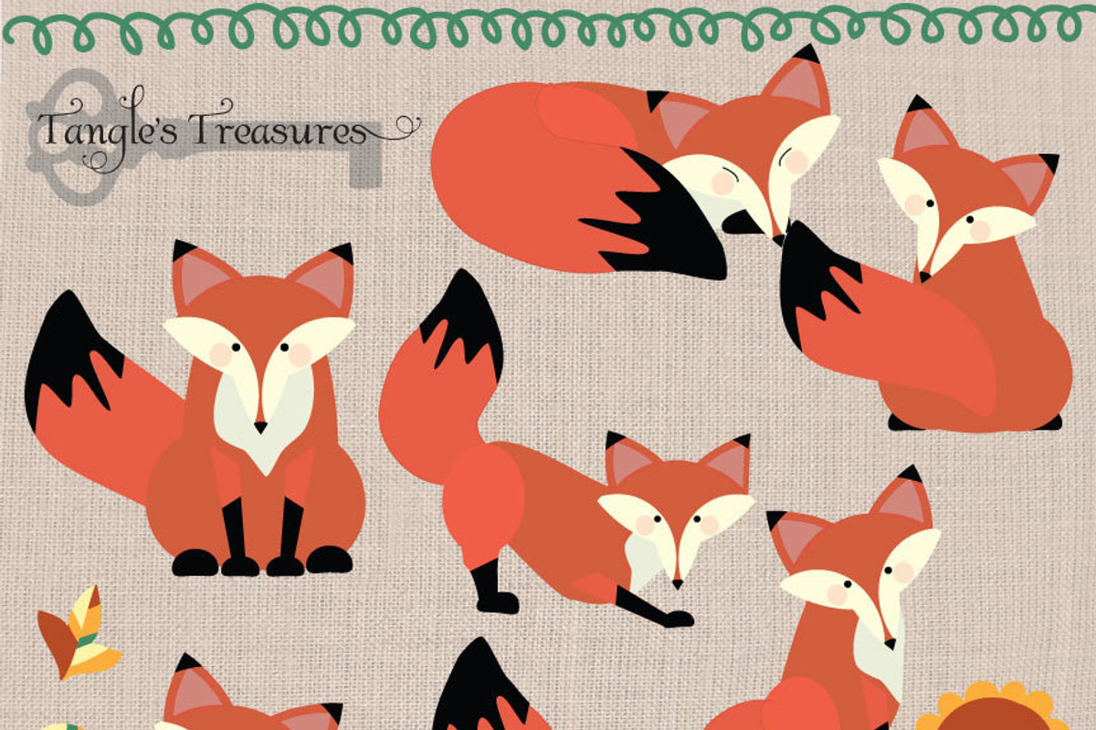 Foxes digital clipart