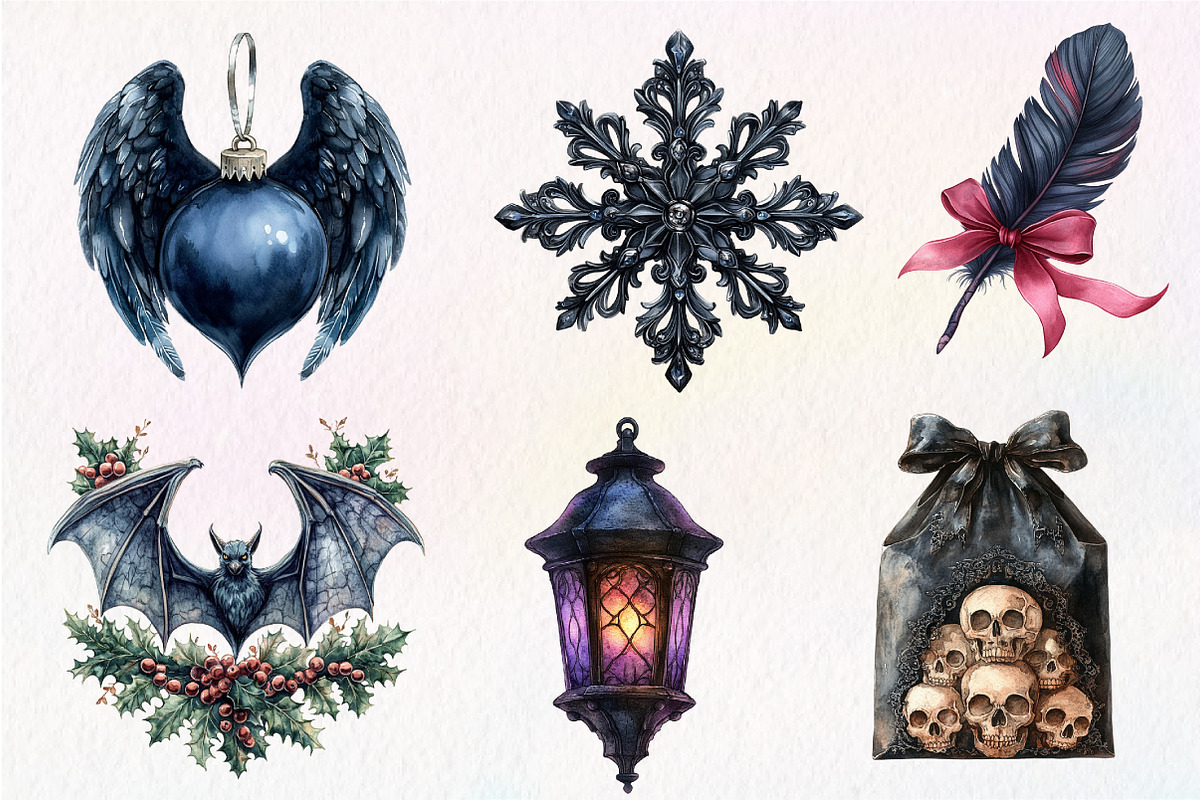 Watercolor Gothic Christmas Clipart, an Illustration by Dream Creation (Photo 7 of 7)