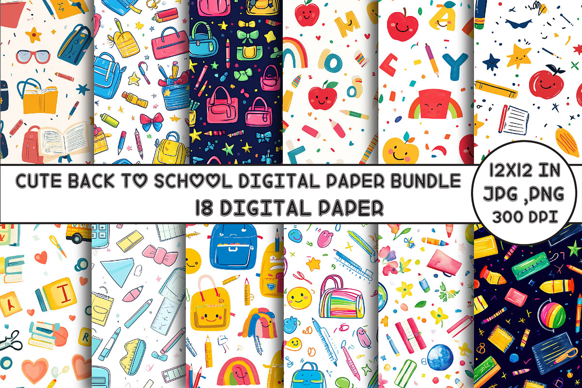 Back to School Digital Paper Bundle, a Pattern Graphic by Designking (Photo 1 of 4)