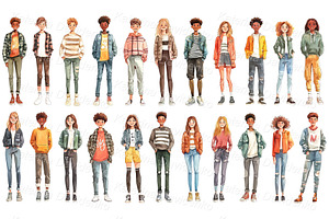 Happy teenager watercolor PNG set, a Person Illustration by Bubert Art