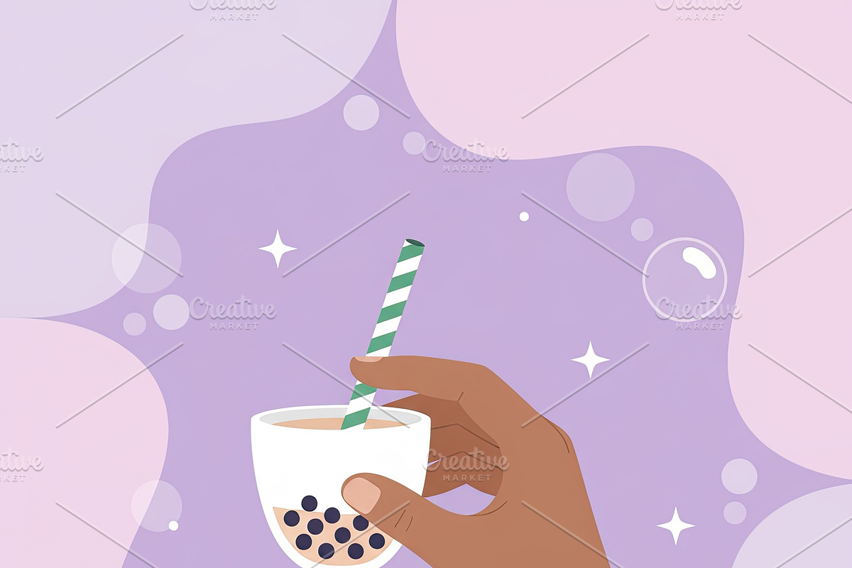 Hand Holding Bubble Tea (Boba), a Food Illustration by Virgo Studio
