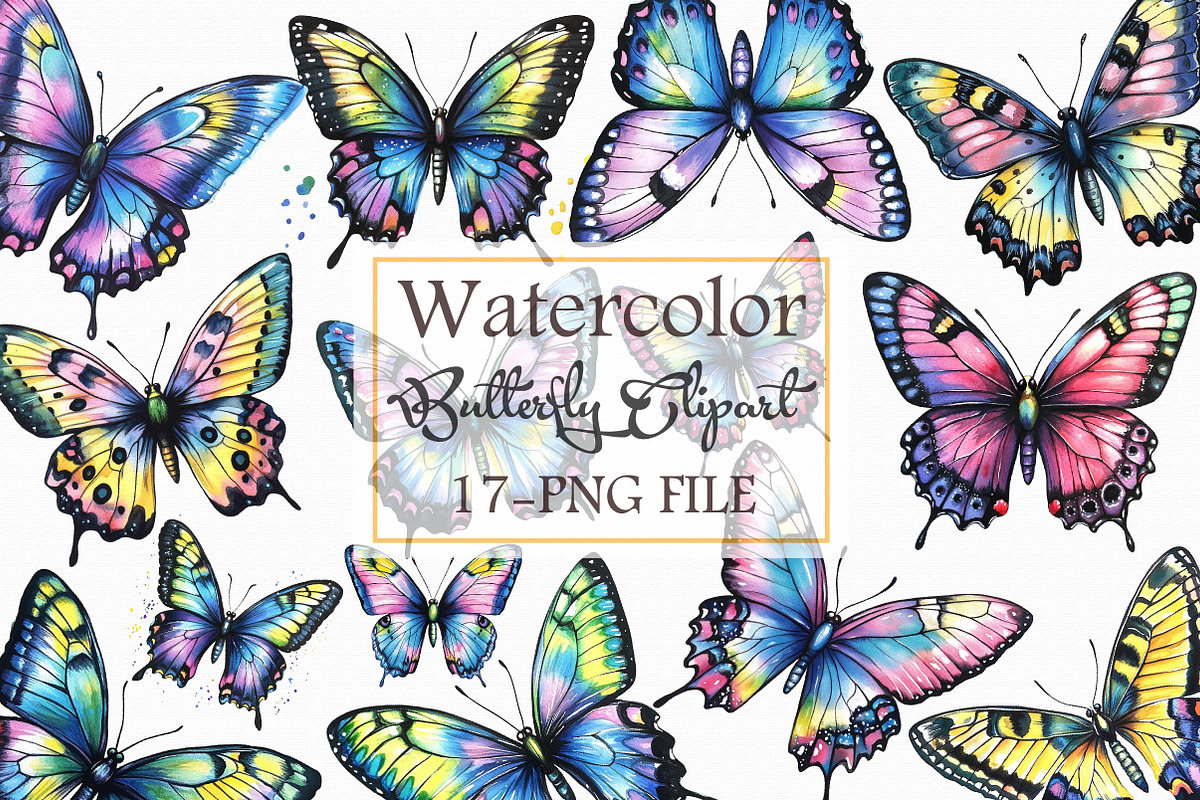Watercolor Butterfly Clipart, an Illustration by Libby Wishes (Photo 1 of 5)