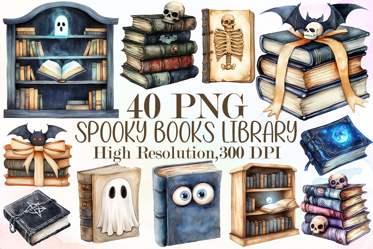 Spooky Books Library Clipart, an Illustration by Sublimation Artist (Photo 1 of 6)