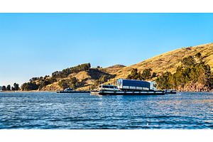 Minibus and truck on ferry over, a Transportation Photo by Leonid Andronov