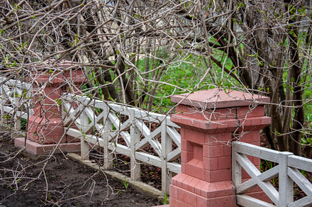 Decorative fence with stone pillars, an Architecture Photo by Schreibikus