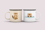 Cute Otters Cliparts & Patterns, a Graphic by danceyourlife (Thumbnail 5 of 11)