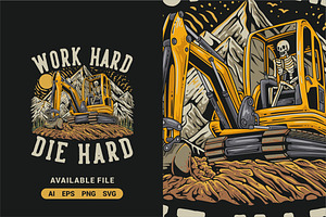 Skeleton Operating Excavator Vector, an Illustration by ImoogiStudio