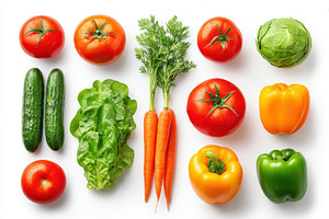 Fresh colorful vegetable grid, a Food & Drink Photo by AlyaAnd