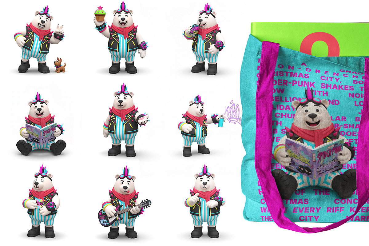 Bobo Spider-Punk, Clay 3D Clipart, a Seasonal Illustration by FactoryType Studio (Photo 4 of 9)