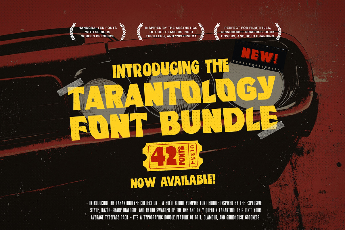 Tarantology Font Bundle (42 Fonts!), a Sans Serif Font by HipFonts (Photo 1 of 10)