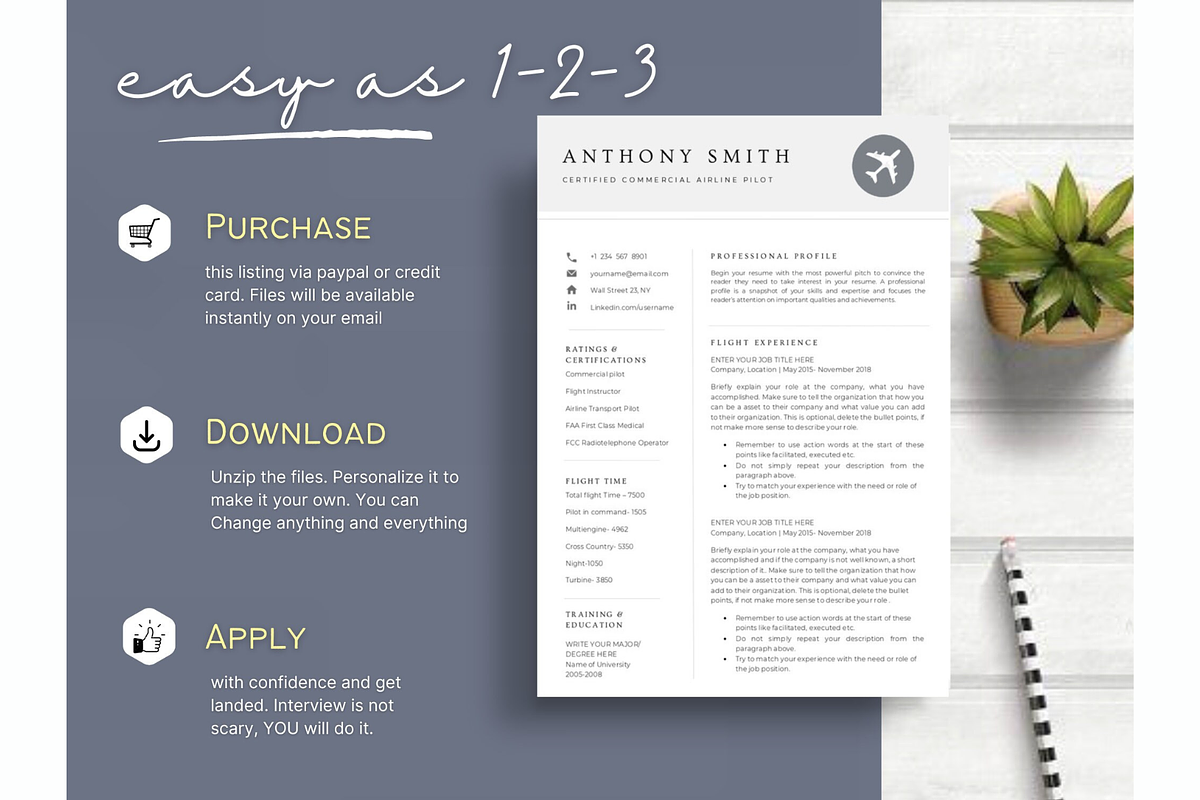 Pilot resume & cover letter template, a Resume Template by Climbwithelevator (Photo 6 of 11)
