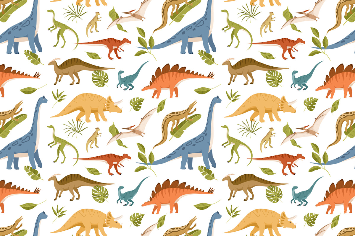 Cute dinosaurs seamless patterns, a Pattern Graphic by Good Studio (Photo 2 of 7)