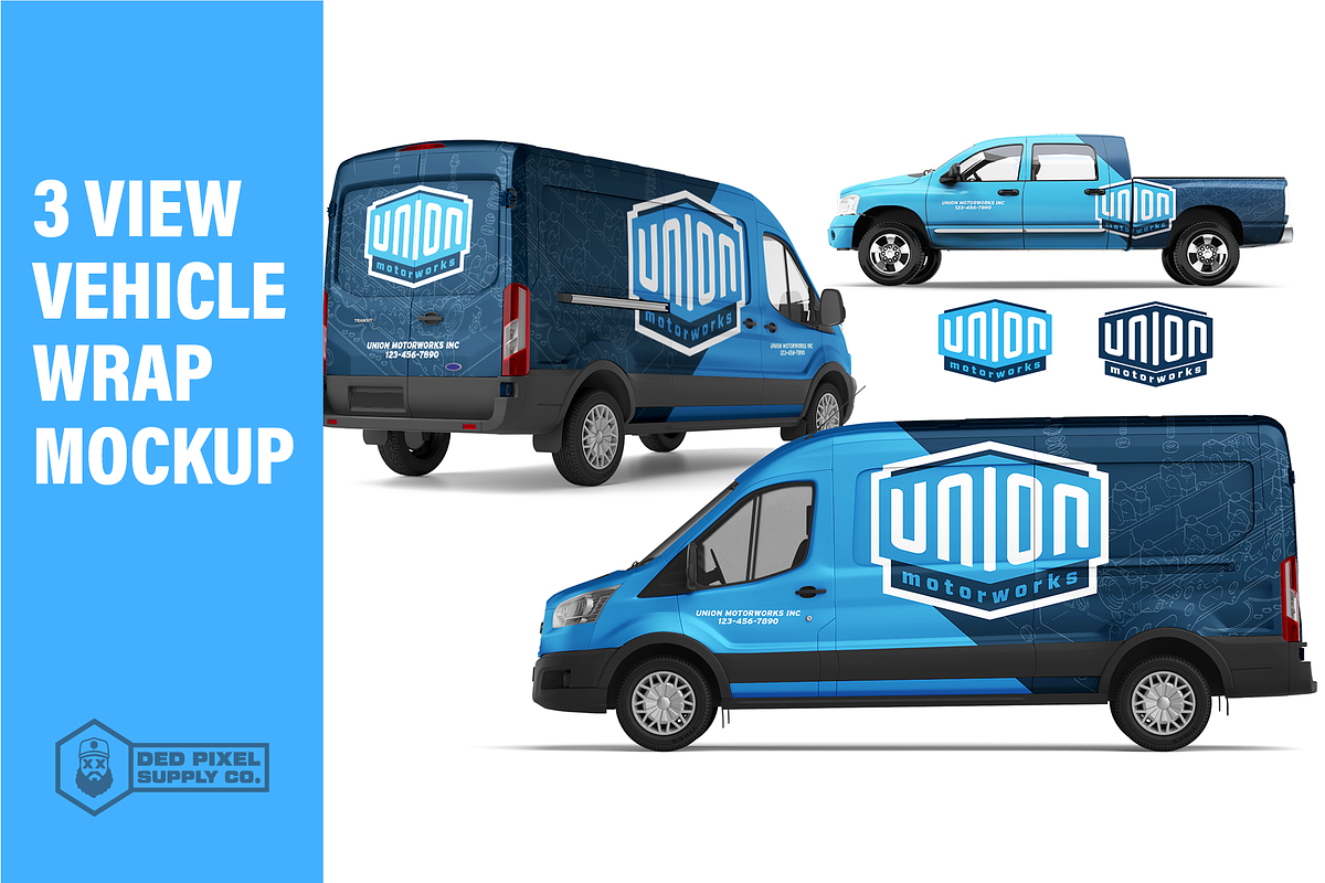 3 View Vehicle Wrap MockUp, a Product Mockup by dedpixel supply co. (Photo 1 of 3)