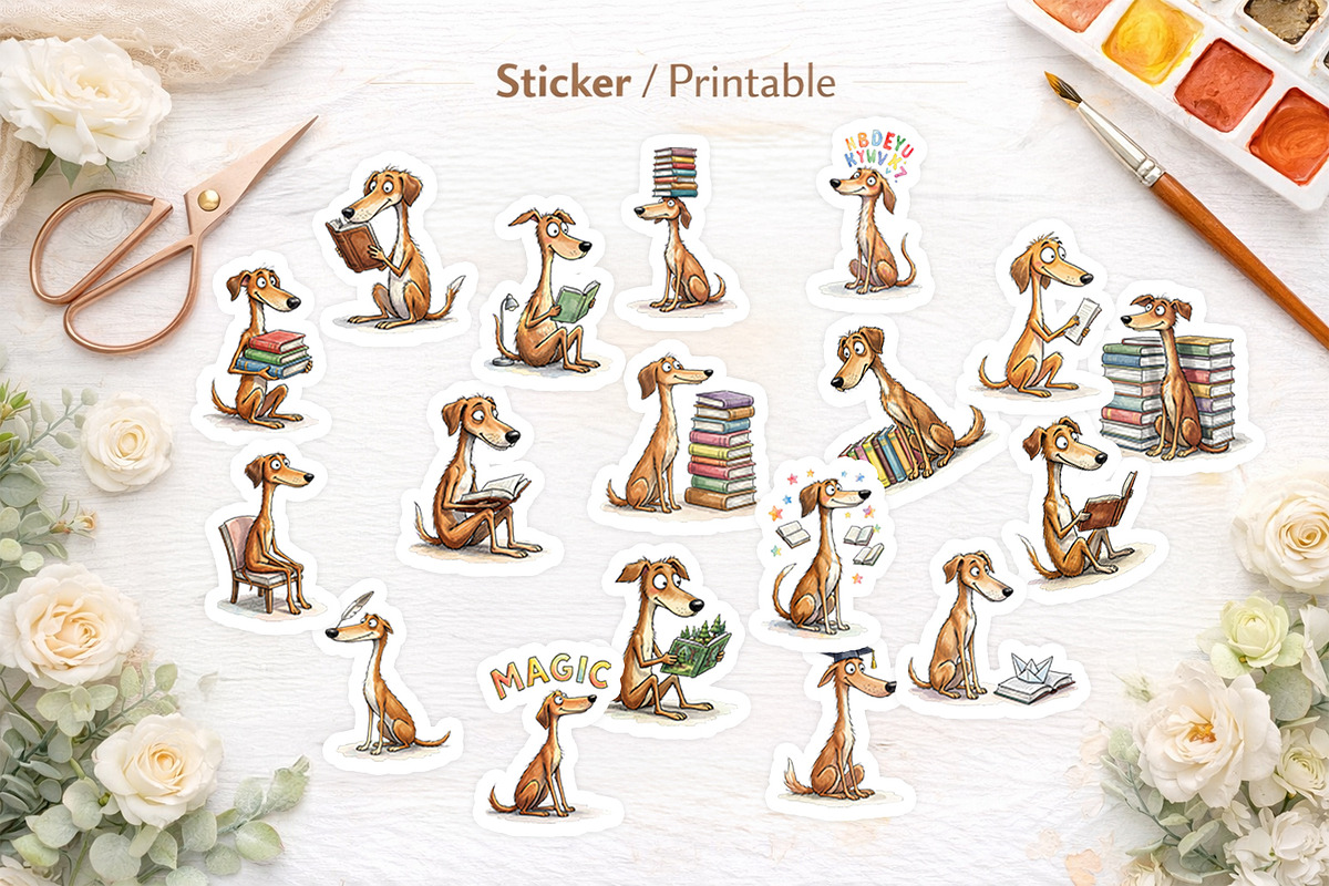 Bookworm Dog Sublimation PNG, an Animal Illustration by Artnoy (Photo 7 of 18)