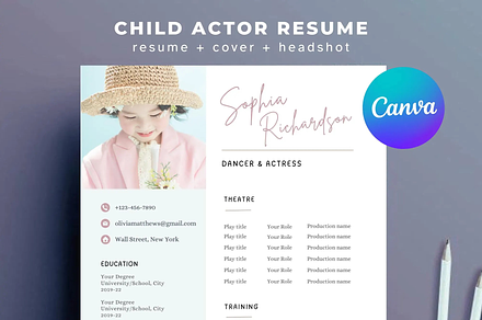 Child Actor Resume Template Canva