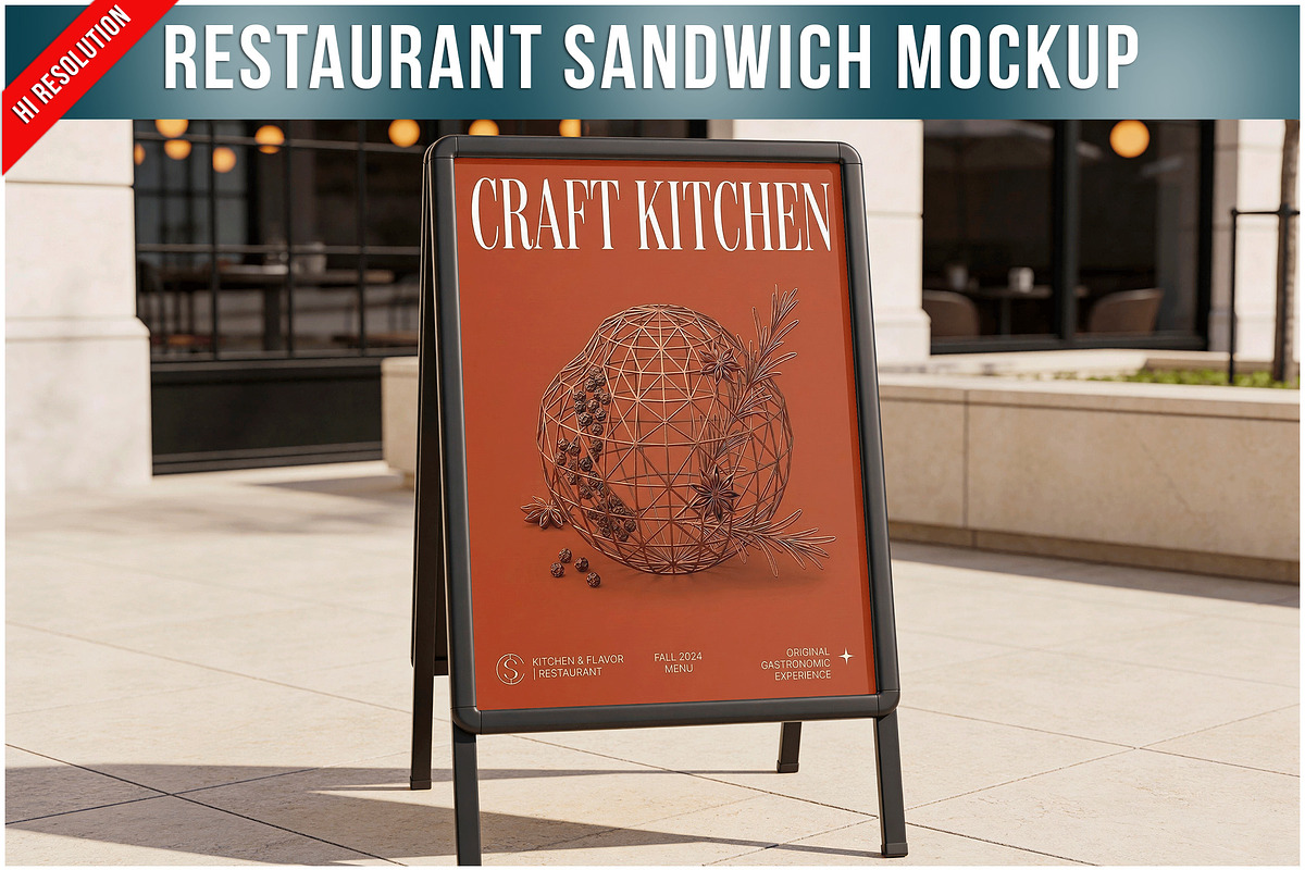 Restaurant Sandwich Board Sign PSD, a Product Mockup by Bruno's Shop (Photo 1 of 3)