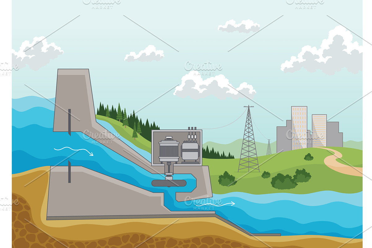 Hydroelectric power plant, an Illustration by the8monkey