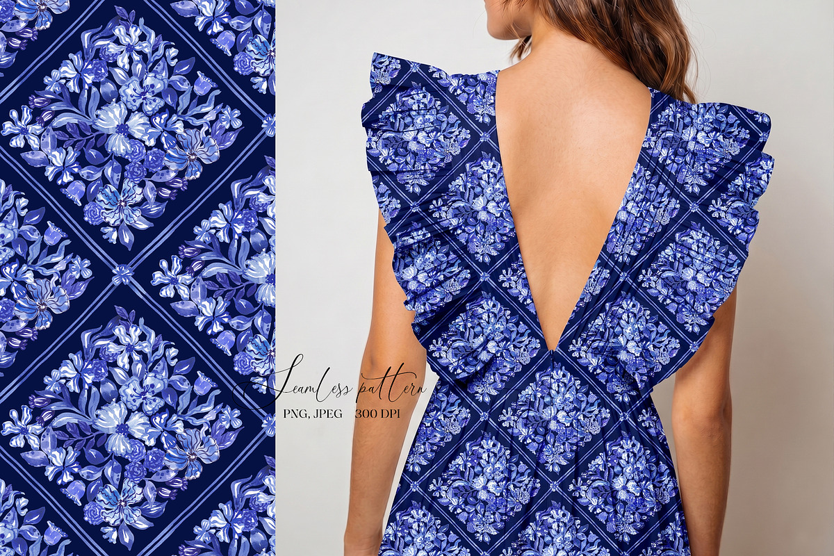 Blue Floral Portugal Mosaic Pattern, a Pattern Graphic by SirenaArt (Photo 12 of 14)