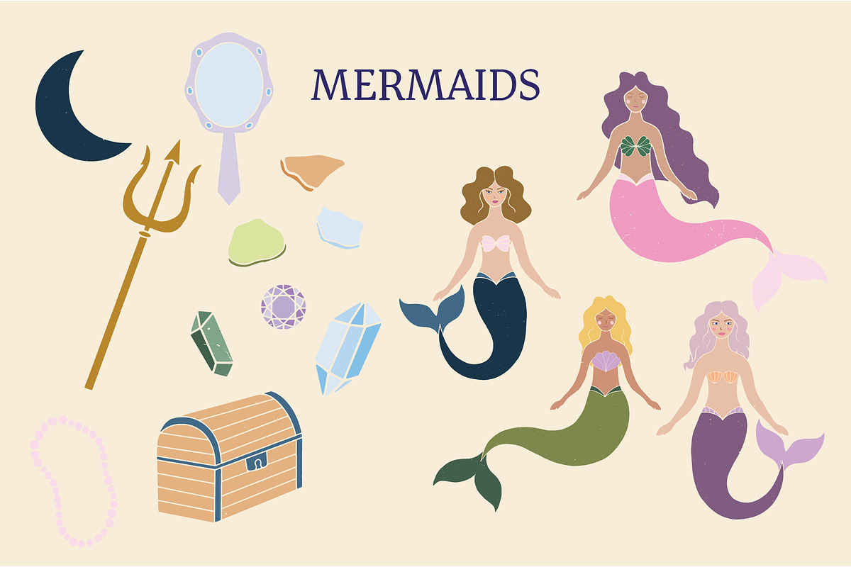 Summer Cute Mermaid Handrawn Clipart, a Decorative Illustration by Ginny and Sam (Photo 6 of 15)