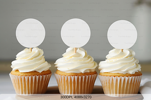 Circle Topper Mockup, Blank Cupcake