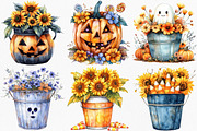 Watercolor Halloween Bucket Flowers, an Illustration by Canvas Craft (Thumbnail 4 of 8)