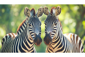 Two zebras facing forward in sunlit, an Animal Photo by Lermont51
