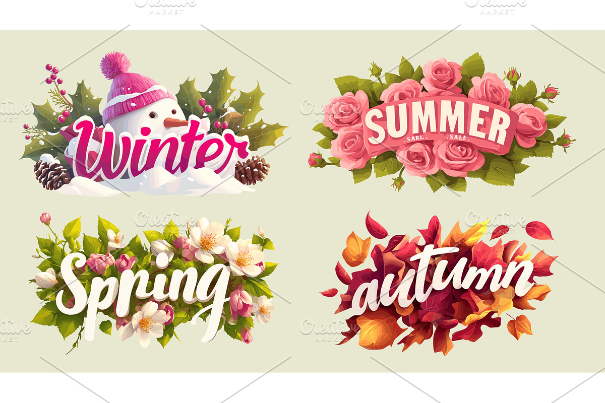 seasons cartoon set. winter spring, an Object Illustration by Stock-Smart-Start