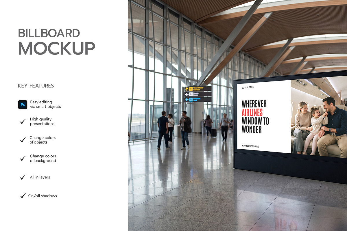 Airport Digital Billboard Mockup, an Advertising Mockup by graphypix (Photo 2 of 4)