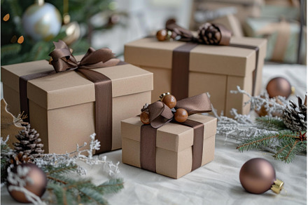Christmas gift boxes decorated with, a Holiday Photo by Ylivdesign