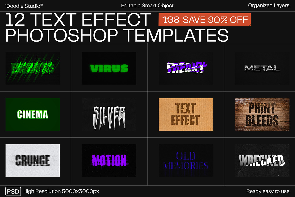 12 Text Effect Templates, a Brushes & More by iDoodle Studio (Photo 1 of 6)