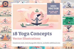 18 Yoga Concept Vector Illustrations