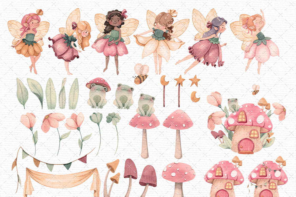 Fairy Garden Watercolor Clipart, an Illustration by Gau Silva Studio (Photo 2 of 5)