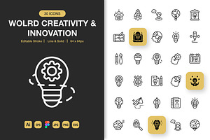 Wolrd Creativity & Innovation Icons, an Icon by Spacepixel Creative