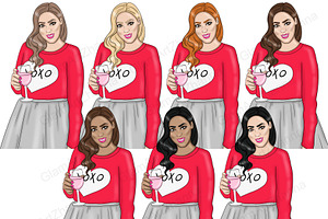 Galentine's Day Girls Clipart