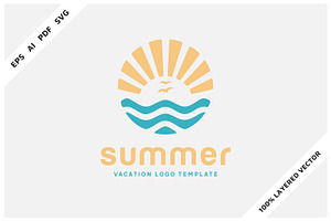 Sun Birds Sea Wave Summer Beach Logo