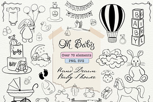 Baby Shower Line Art, a Decorative Illustration by OZartRoom