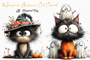 Whimsical Halloween Cat Clipart, an Animal Illustration by Craft Nest