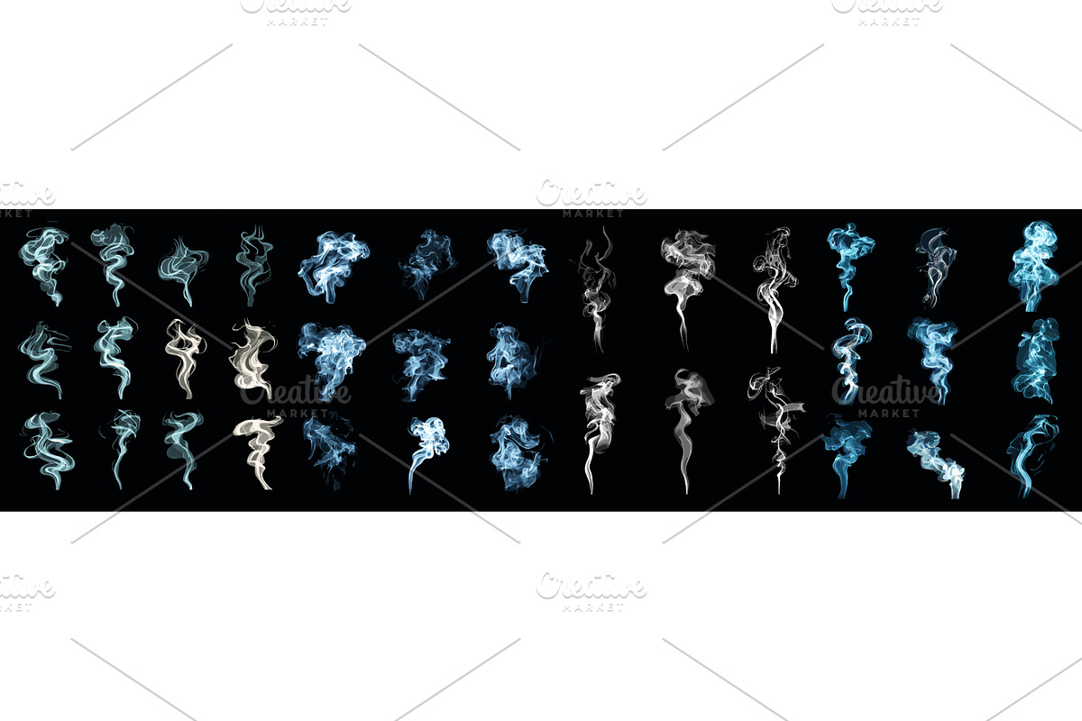 Smokes in darkness. Smoke steam set, an Illustration by Stock-Smart-Start