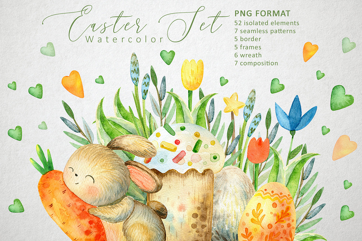 Happy Easter. Watercolor set, a Decorative Illustration by annasokol_ (Photo 1 of 5)