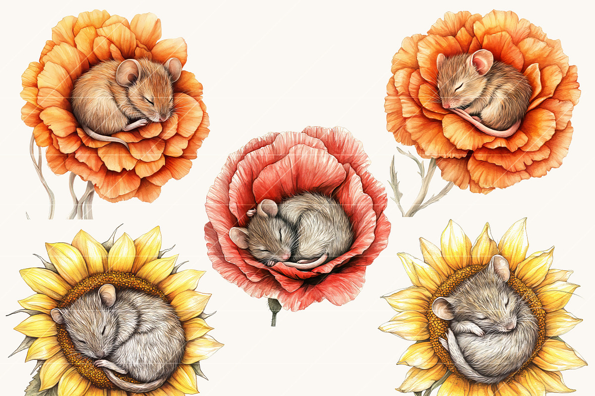 Mice in a Flower Clipart Bundle, an Animal Illustration by Design Scotch (Photo 6 of 8)