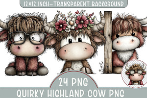 Quirky Highland Cow PNG, an Illustration by Libby Wishes