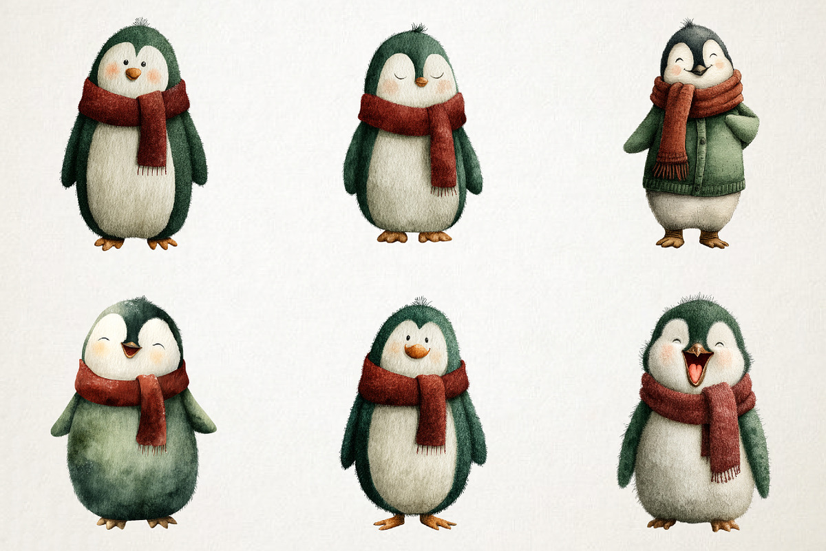 Christmas Penguin Watercolor Clipart, an Illustration by RobertsArt (Photo 2 of 7)
